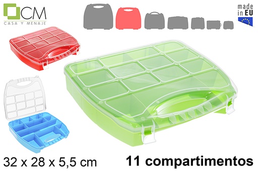 [122992] Plastic organizer box 11 compartments assorted colors 32x28x5,5 cm