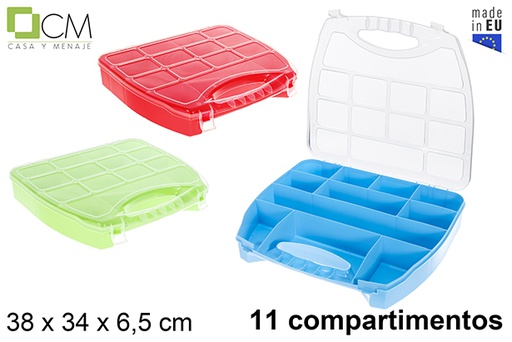 [122993] Plastic organizer box 11 compartments assorted colors 38x34x6,5 cm