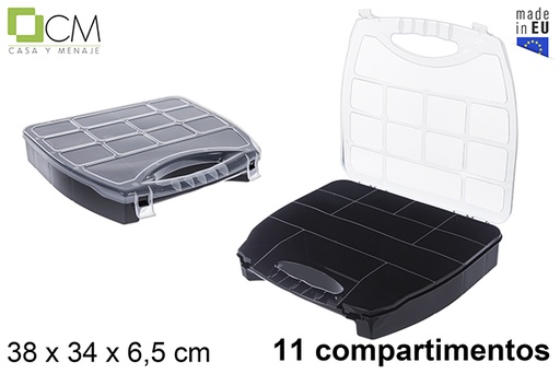 [122995] Caja plástico organizadora 11 compartimentos negra 38x34x6,5 cm