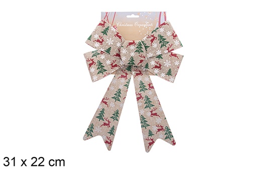 [123028] Christmas bow sackcloth decorated reindeer/tree 31x22cm