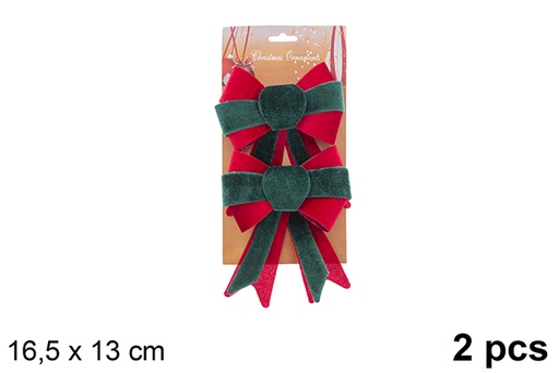 [123033] Pack 2 laços de Natal tecido vermelho/verde 16,5x 13 cm