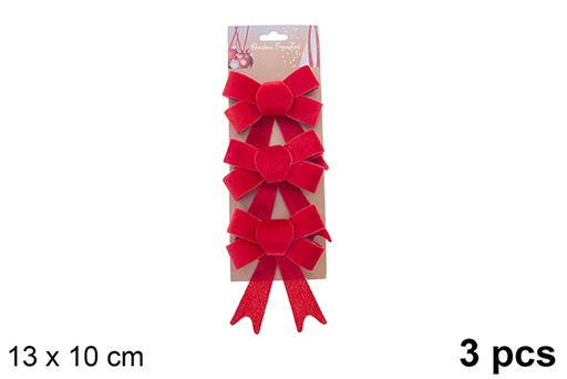 [123036] Pack 3 red fabric Christmas bows 13x10cm
