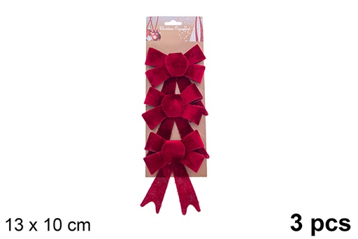 [123038] Pack 3 noeuds de Noël en tissu bordeaux 17x13,5cm