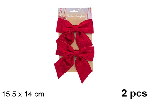 [123040] Pack 2 Christmas bows red glitter fabric 15.5x14cm