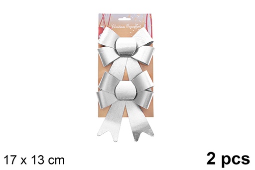 [123042] Pack 2 fiocchi natalizi di lusso in argento 17x13 cm