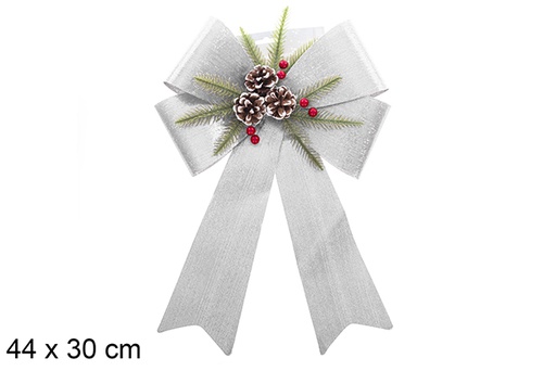 [123048] Laço de Natal prateado brilhante decorado com pinhas 44x30 cm