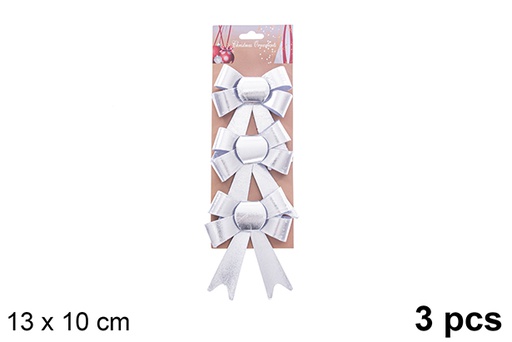 [123054] Pack3 laços de Natal luxuosos em prata 13x10cm