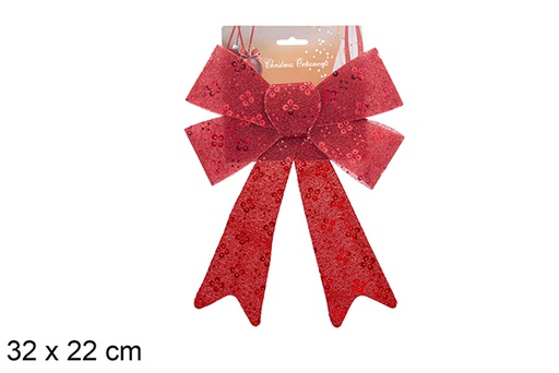 [123061] Red Christmas bow decorated glitter 32x22cm