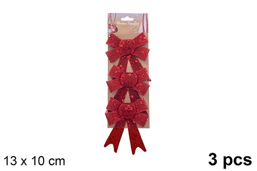 [123067] Pack 2 red Christmas bow decorated glitter 17x14cm