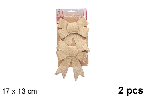 [123068] Pack 2 laços de Natal efeito glitter dourado 17x13cm