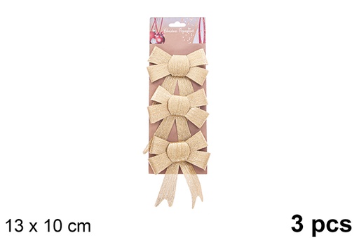 [123071] Pack 3 lazos navidad oro efecto purpurina 13x10cm