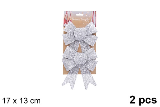 [123115] Pack 2 fiocchi natalizi argento lucido 17x13 cm