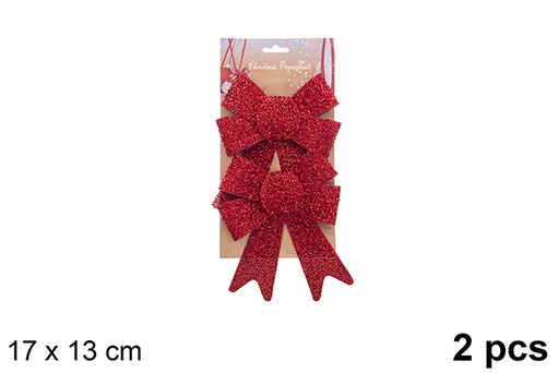 [123116] Pack 2 laços de Natal vermelhos brilhantes 17x13cm