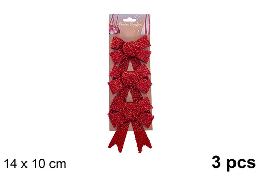 [123119] Pack 3 noeuds de Noël rouge vif 14x10cm