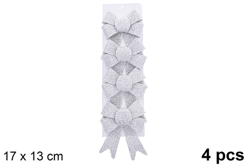 [123121] Pack 4 laços de Natal prateados brilhantes 17x13cm  