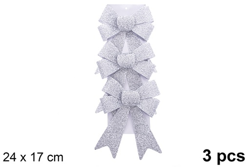 [123124] Pack 3 laços de Natal prateados brilhantes 24x17cm