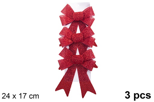 [123125] Pack 3 shiny red Christmas bows 24x17cm