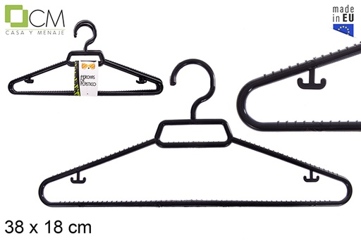 [123162] Pack 3 cabides de plástico preto 38x18 cm