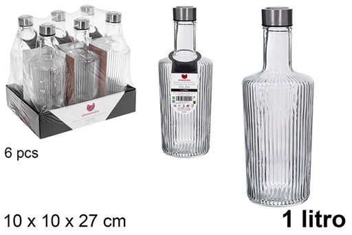 [123164] Botella cristal agua Milán tapa acero 1 litro