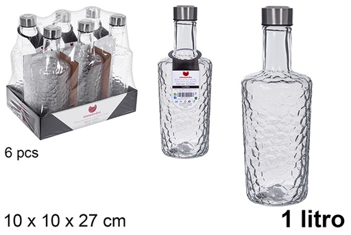 [123165] Bouteille d'eau en verre New York avec couvercle en acier, 1 litre