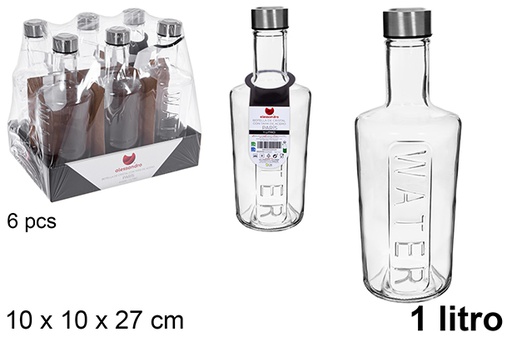 [123166] Paris glass water bottle with steel lid, 1 liter