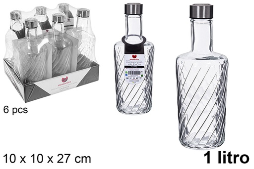 [123167] Bouteille d'eau en verre Valencia avec couvercle en acier, 1 litre