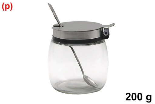 [123172] Glass and steel sugar bowl 200 grams