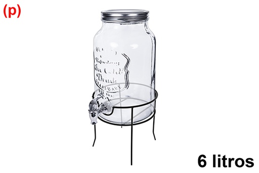 [123208] Bote cristal dispensador bebidas con grifo y soporte 6 litros