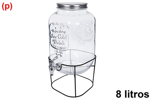 [123209] Bote cristal dispensador bebidas con grifo y soporte 8 litros