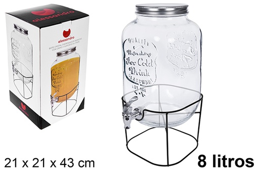 [123209] Bote cristal dispensador bebidas con grifo y soporte 8 litros