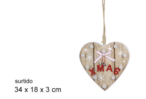 [100165] Wooden heart pendant with assorted light