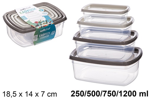 [123255] Set di 4 contenitori rettangolari per il pranzo da 250/500/750/1200 ml