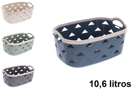 [123268] Cestino rettangolare in plastica con motivo in pelle, 10,6 litri