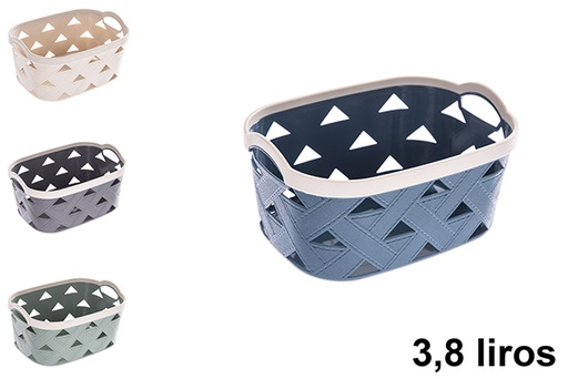 [123269] Rectangular plastic basket with leather design, 3.8lt