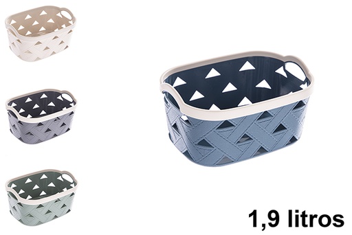[123270] Panier rectangulaire en plastique avec motif cuir, 1,9 l