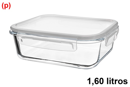 [123339] Boîte à lunch rectangulaire en verre avec couvercle hermétique 1,60 litre