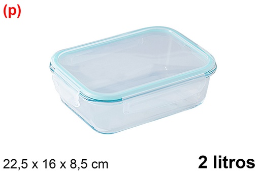 [123340] Boîte à lunch rectangulaire en verre avec couvercle hermétique 2 litre