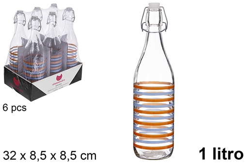 [123387] Botella cristal agua decorado rayas tapón gaseosa 1 litro