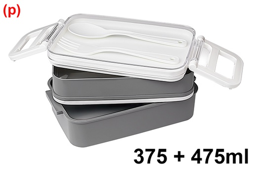 [123465] Fiambrera 2 departamentos con cubiertos 375+475ml