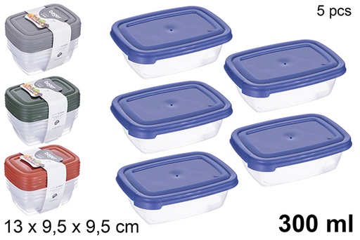 [123468] Set di 5 lunch box rettangolari – 300 ml 