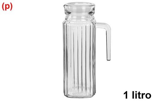 [123480] Glass water jug ​​white lid 1 liter