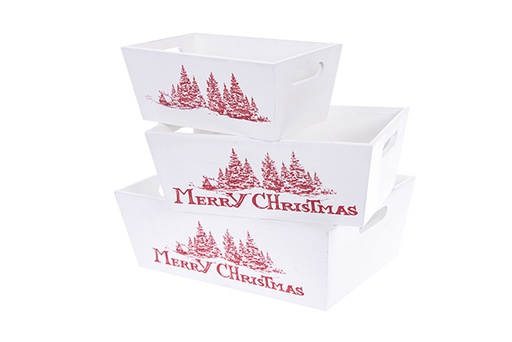 [123506] Lot de 3 boîtes en bois blanches JOYEUX NOËL décorées Noël 35x25x12 cm