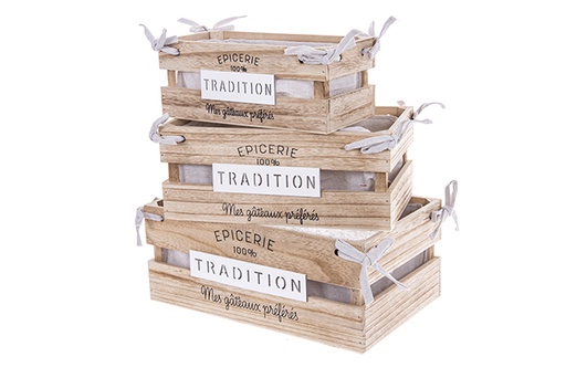 [123515] Juego 3 cajas madera natural TRADITION forrada decorada Navidad 37x23x12 cm