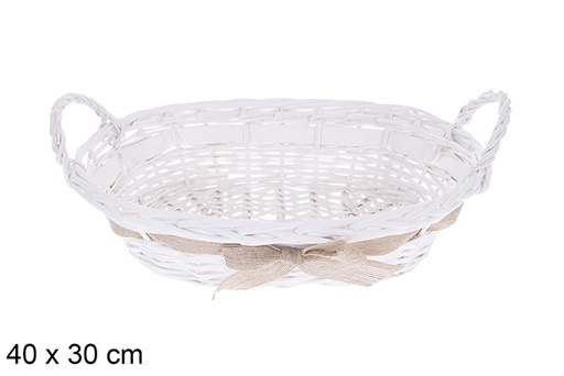 [123601] Cestino ovale bianco con fiocco Trevonel 40x30 cm