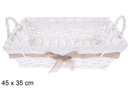 [123609] White rectangular basket with ribbon Vamirel 45x35 cm