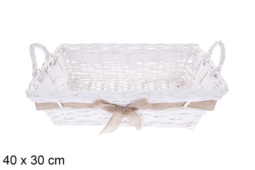 [123610] Cesta rectangular blanca con lazo Vamirel 40x30 cm