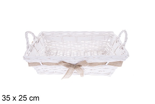 [123611] Cesta rectangular blanca con lazo Vamirel 35x25 cm
