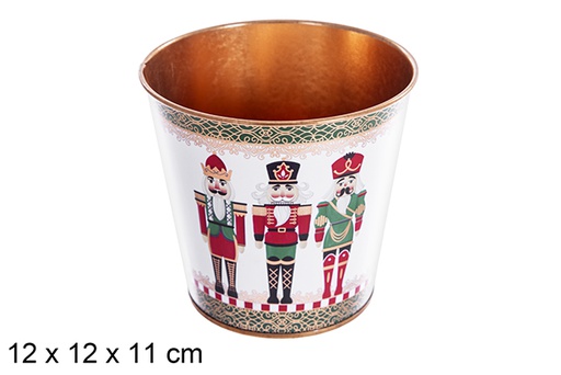 [123698] Cube pot de fleurs en métal décoré assortiment Casse-Noisette de Noël 12x12x11 cm