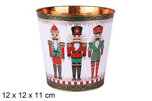[123698] Decorated metal planter cube Nutcracker Christmas assortment 12x12x11 cm