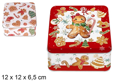 [123702] Christmas decorated square metal box assorted 12x12x6.5 cm